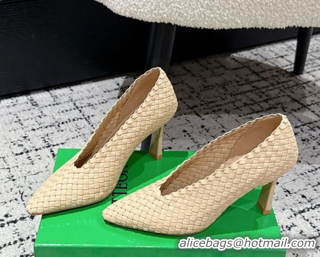 Cheap Price Bottega Veneta Sofia Heel Pumps 9cm in Intreccio Leather Nude 50823029