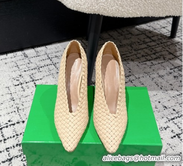Cheap Price Bottega Veneta Sofia Heel Pumps 9cm in Intreccio Leather Nude 50823029