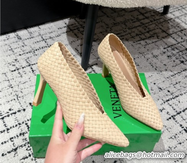 Cheap Price Bottega Veneta Sofia Heel Pumps 9cm in Intreccio Leather Nude 50823029