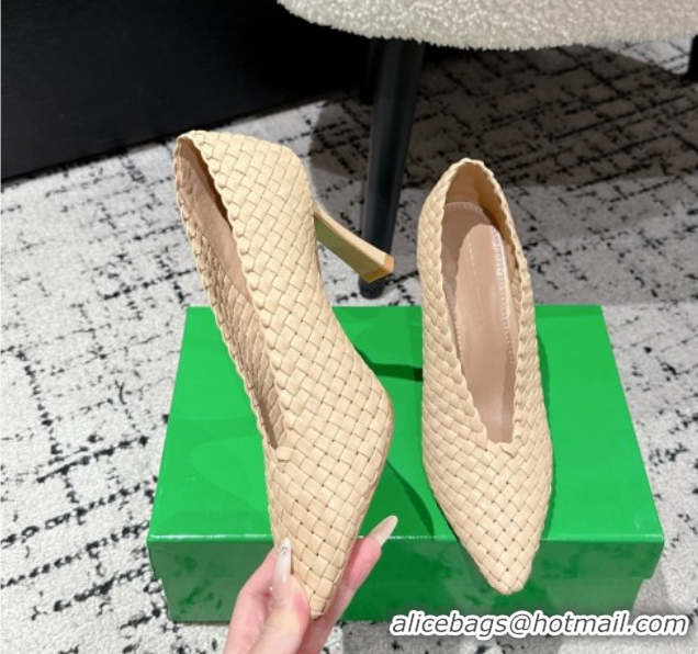 Cheap Price Bottega Veneta Sofia Heel Pumps 9cm in Intreccio Leather Nude 50823029