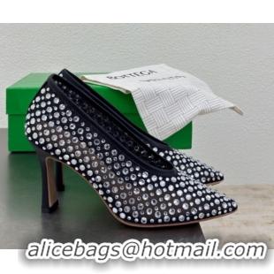 Charming Bottega Veneta Sofia Heel Pumps 9cm in Mesh and Strass Black 50823027