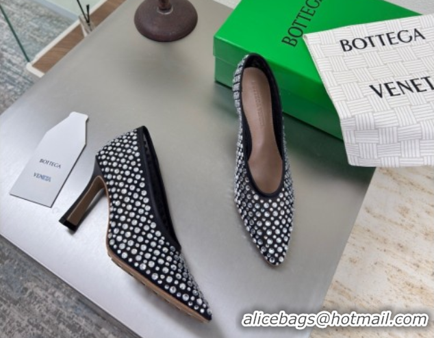 Charming Bottega Veneta Sofia Heel Pumps 9cm in Mesh and Strass Black 50823027