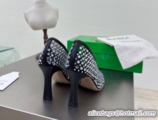 Charming Bottega Veneta Sofia Heel Pumps 9cm in Mesh and Strass Black 50823027