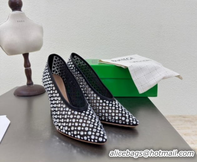 Charming Bottega Veneta Sofia Heel Pumps 9cm in Mesh and Strass Black 50823027