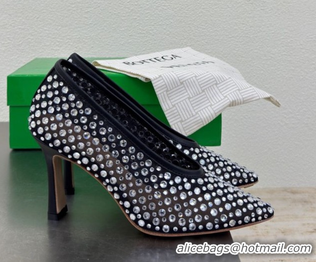 Charming Bottega Veneta Sofia Heel Pumps 9cm in Mesh and Strass Black 50823027