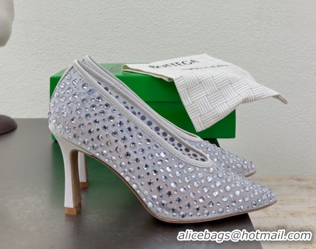 Luxury Discount Bottega Veneta Sofia Heel Pumps 9cm in Mesh and Strass White 50823028