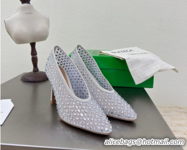 Luxury Discount Bottega Veneta Sofia Heel Pumps 9cm in Mesh and Strass White 50823028
