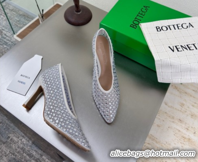 Luxury Discount Bottega Veneta Sofia Heel Pumps 9cm in Mesh and Strass White 50823028