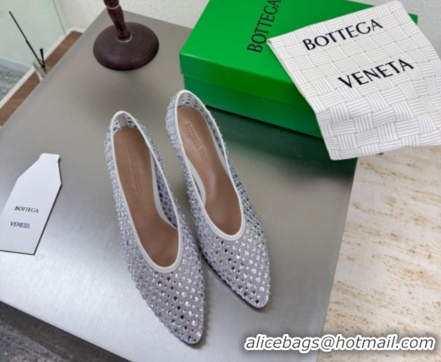 Luxury Discount Bottega Veneta Sofia Heel Pumps 9cm in Mesh and Strass White 50823028
