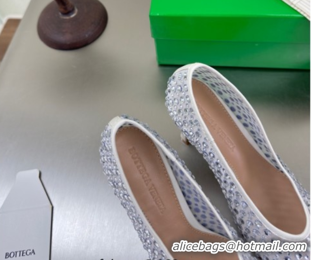 Luxury Discount Bottega Veneta Sofia Heel Pumps 9cm in Mesh and Strass White 50823028