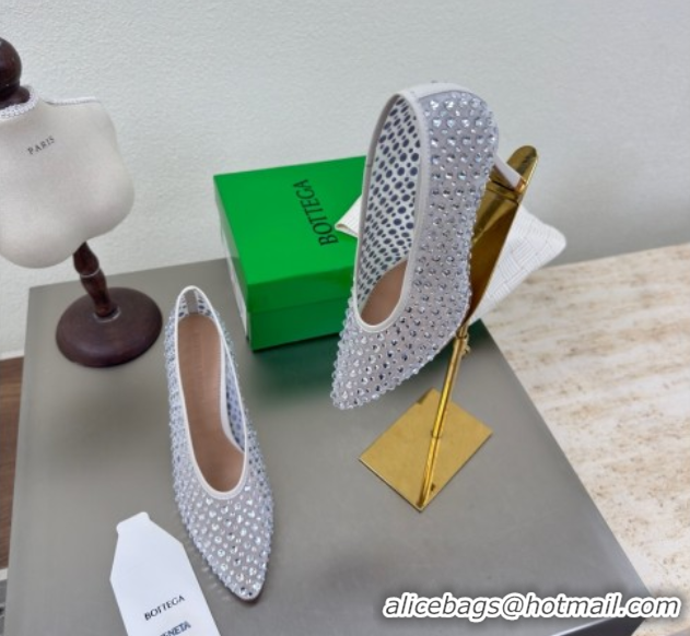 Luxury Discount Bottega Veneta Sofia Heel Pumps 9cm in Mesh and Strass White 50823028