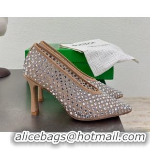 Luxury Bottega Veneta Sofia Heel Pumps 9cm in Mesh and Strass Beige 0823029