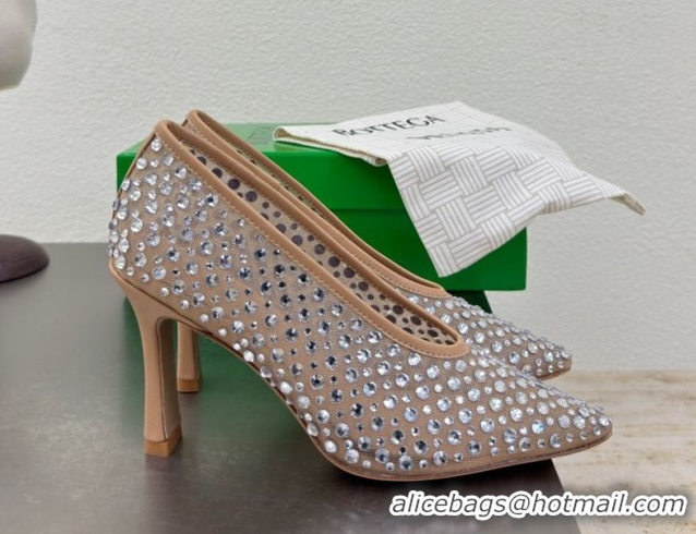 Luxury Bottega Veneta Sofia Heel Pumps 9cm in Mesh and Strass Beige 0823029