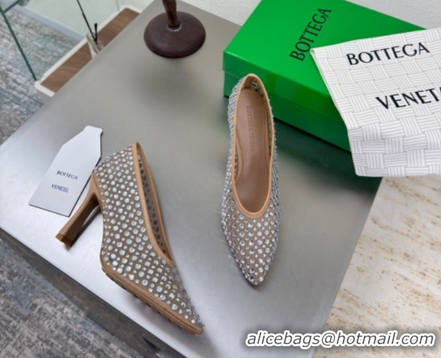 Luxury Bottega Veneta Sofia Heel Pumps 9cm in Mesh and Strass Beige 0823029