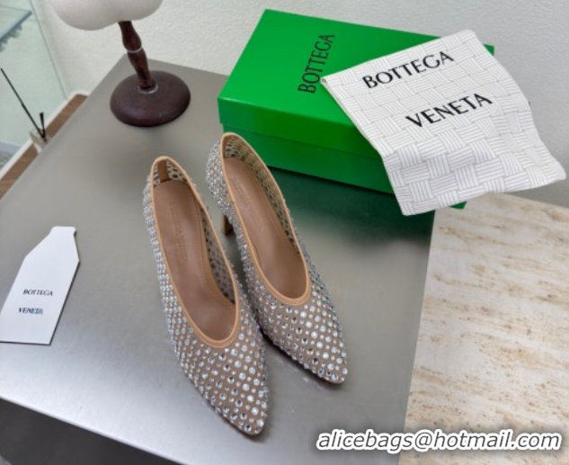Luxury Bottega Veneta Sofia Heel Pumps 9cm in Mesh and Strass Beige 0823029