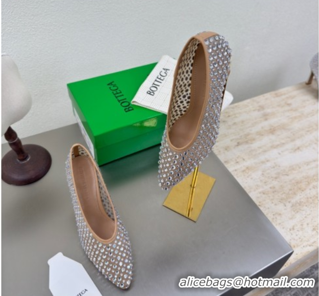 Luxury Bottega Veneta Sofia Heel Pumps 9cm in Mesh and Strass Beige 0823029