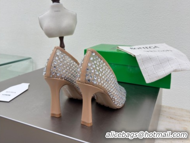 Luxury Bottega Veneta Sofia Heel Pumps 9cm in Mesh and Strass Beige 0823029