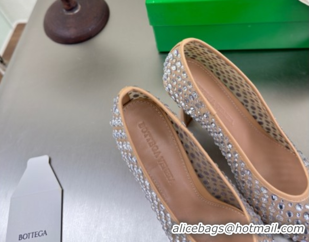Luxury Bottega Veneta Sofia Heel Pumps 9cm in Mesh and Strass Beige 0823029
