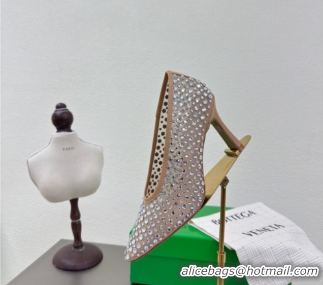 Luxury Bottega Veneta Sofia Heel Pumps 9cm in Mesh and Strass Beige 0823029