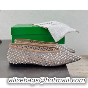 Classic Hot Bottega Veneta Sofia Ballerinas Flat in Mesh and Strass Beige 0823032