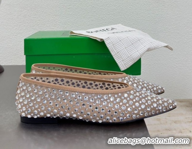 Classic Hot Bottega Veneta Sofia Ballerinas Flat in Mesh and Strass Beige 0823032