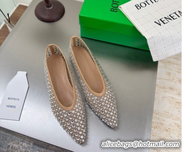 Classic Hot Bottega Veneta Sofia Ballerinas Flat in Mesh and Strass Beige 0823032