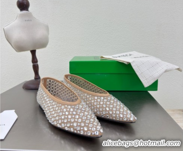 Classic Hot Bottega Veneta Sofia Ballerinas Flat in Mesh and Strass Beige 0823032