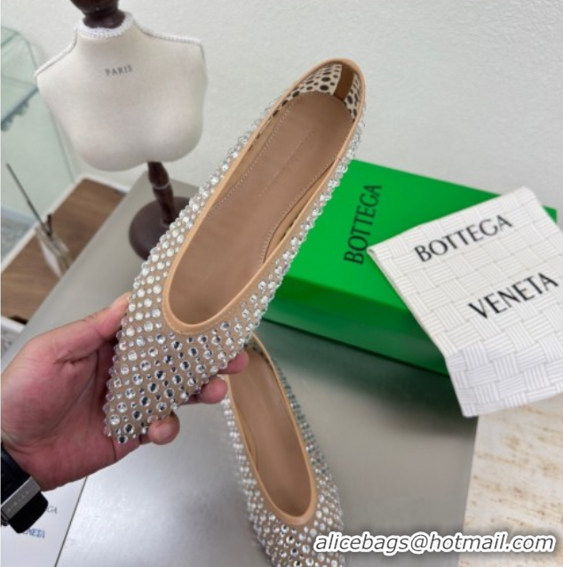Classic Hot Bottega Veneta Sofia Ballerinas Flat in Mesh and Strass Beige 0823032