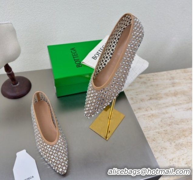 Classic Hot Bottega Veneta Sofia Ballerinas Flat in Mesh and Strass Beige 0823032