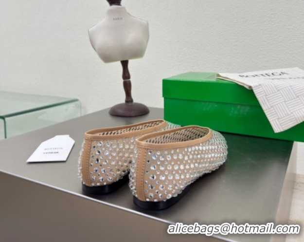 Classic Hot Bottega Veneta Sofia Ballerinas Flat in Mesh and Strass Beige 0823032