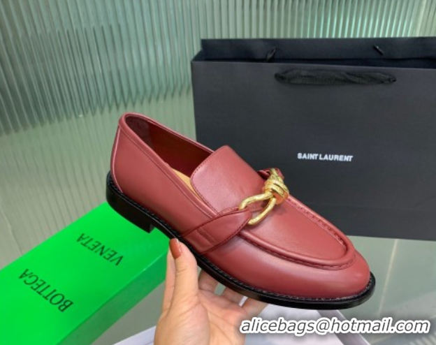 1:1 Bottega Veneta Astaire Loafers in Calfskin Leather with Knot Red/Gold 0823035