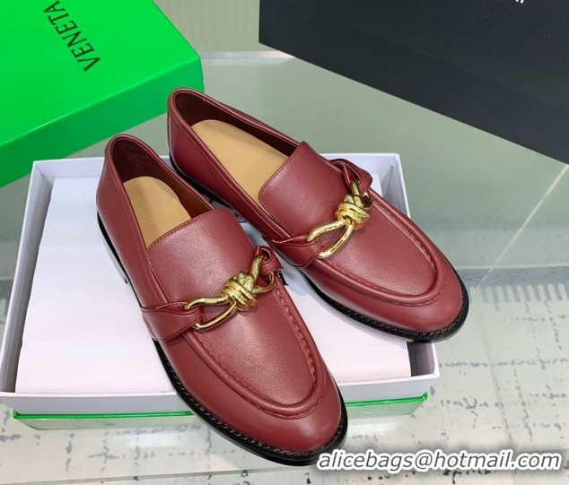 1:1 Bottega Veneta Astaire Loafers in Calfskin Leather with Knot Red/Gold 0823035