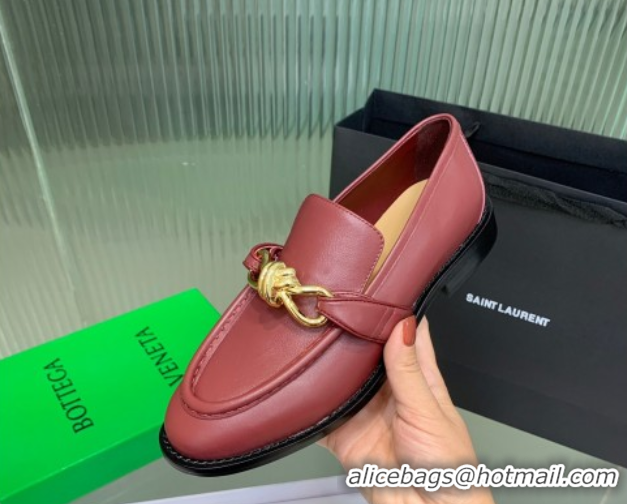 1:1 Bottega Veneta Astaire Loafers in Calfskin Leather with Knot Red/Gold 0823035