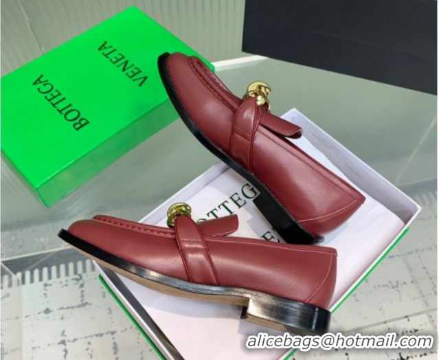 1:1 Bottega Veneta Astaire Loafers in Calfskin Leather with Knot Red/Gold 0823035