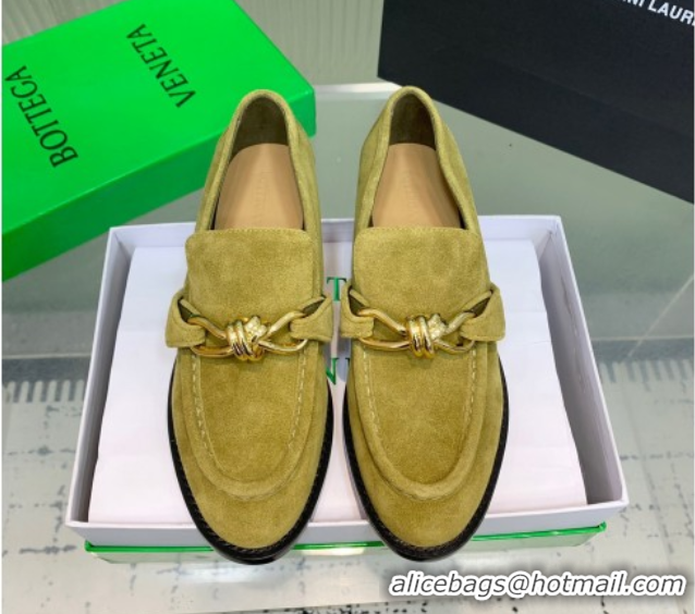 Hot Style Bottega Veneta Astaire Loafers in Suede with Knot Green/Gold 0823037