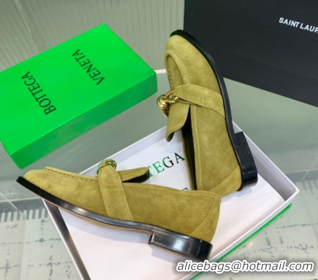 Hot Style Bottega Veneta Astaire Loafers in Suede with Knot Green/Gold 0823037