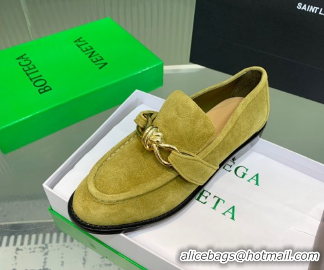 Hot Style Bottega Veneta Astaire Loafers in Suede with Knot Green/Gold 0823037