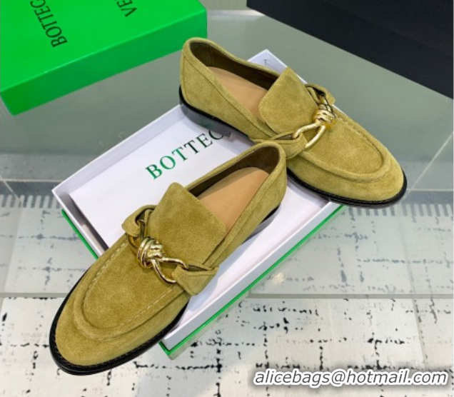 Hot Style Bottega Veneta Astaire Loafers in Suede with Knot Green/Gold 0823037