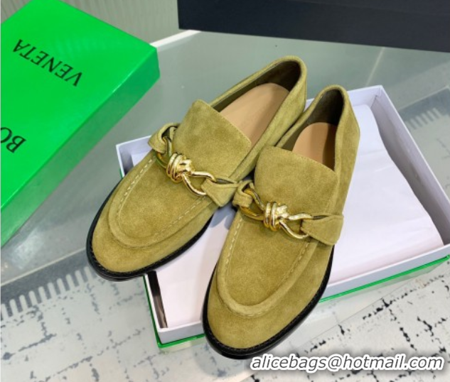 Hot Style Bottega Veneta Astaire Loafers in Suede with Knot Green/Gold 0823037