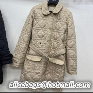 Luxury Cheap Dior Oblique Padded Coat with Belt DR090404 Beige 2025