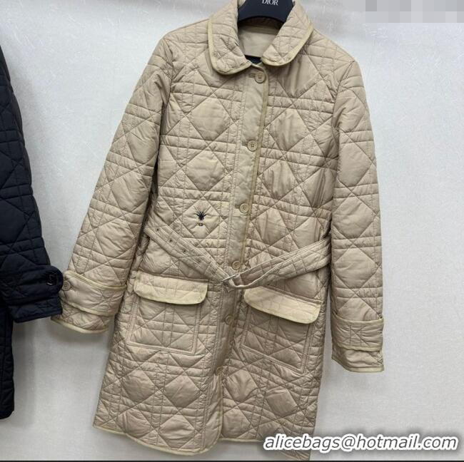 Luxury Cheap Dior Oblique Padded Coat with Belt DR090404 Beige 2025