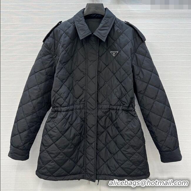 Best Quality Dior Oblique Padded Short Coat with Strap DR090404 Black 2025
