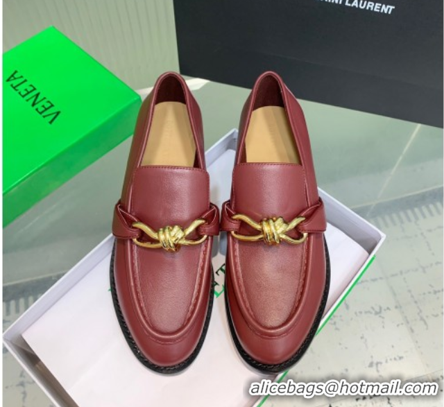 Sophisticated Bottega Veneta Astaire Loafers in Calfskin Leather with One-Tone Knot Red 0823039