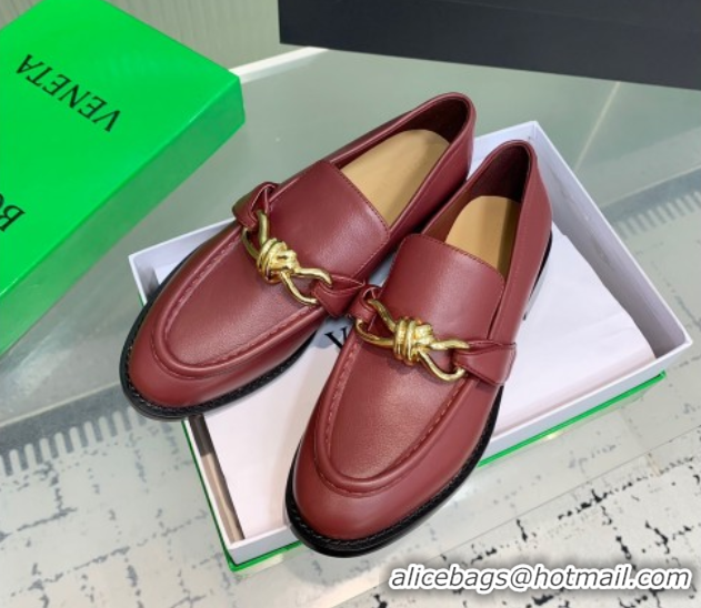 Sophisticated Bottega Veneta Astaire Loafers in Calfskin Leather with One-Tone Knot Red 0823039