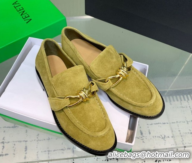 Duplicate Bottega Veneta Astaire Loafers in Suede with One-Tone Knot Green 0823041