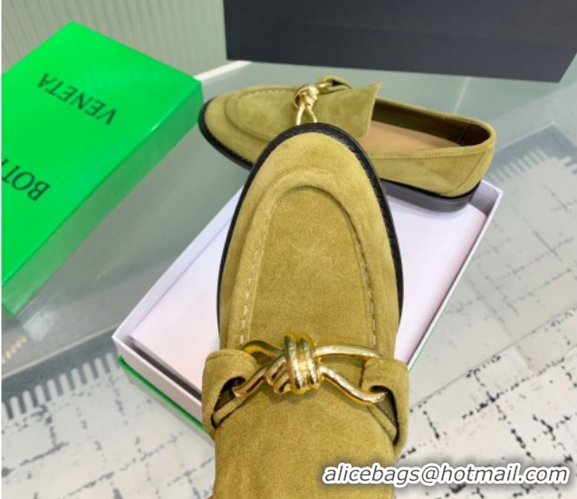 Duplicate Bottega Veneta Astaire Loafers in Suede with One-Tone Knot Green 0823041