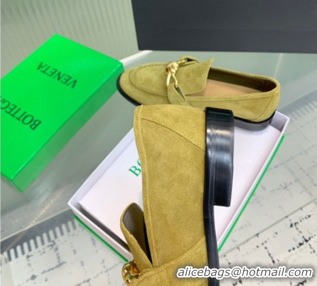 Duplicate Bottega Veneta Astaire Loafers in Suede with One-Tone Knot Green 0823041