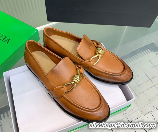 Stylish Bottega Veneta Astaire Loafers in Faded Calfskin with One-Tone Knot Brown 0823042