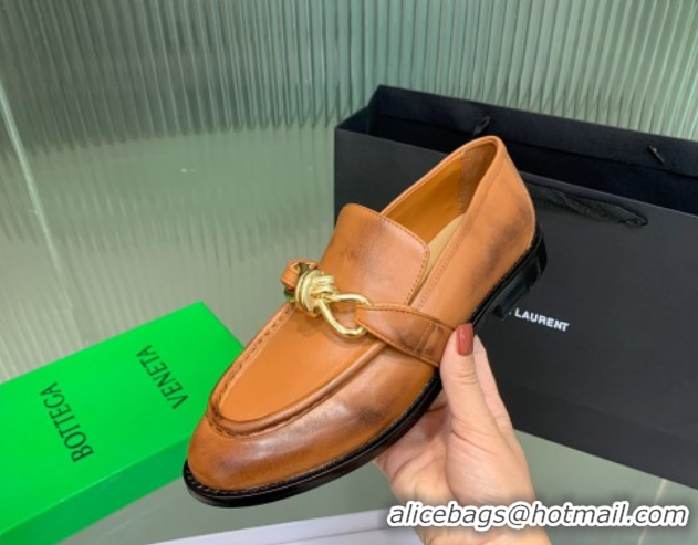 Stylish Bottega Veneta Astaire Loafers in Faded Calfskin with One-Tone Knot Brown 0823042