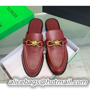 Grade Quality Bottega Veneta Astaire Flat Mules in Calfskin Leather with Knot Red/Gold 0823044